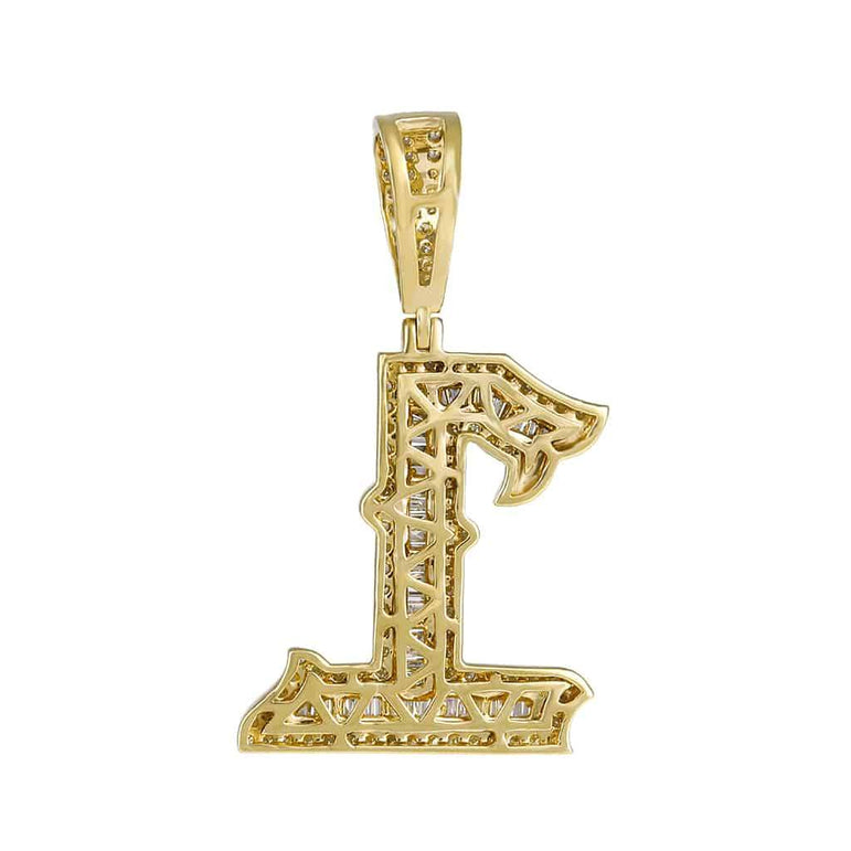 Number One Initial Necklace Pendant yellow gold