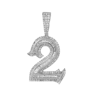 Number Two Initial Necklace Pendant white gold