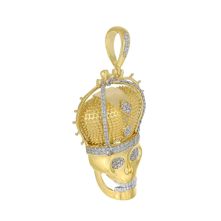 Skull with Crown Charm Diamond Pendant yellow gold