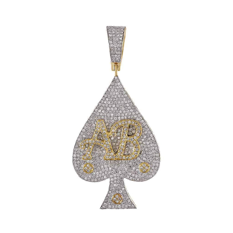 Letter AB on Ace Micro Pave Diamond Pendant yellow gold