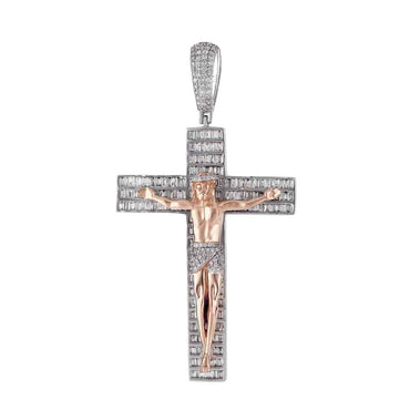 Crucifix Cross Baguette Diamond Pendant rose gold