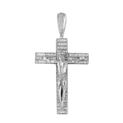 Crucifix Cross Baguette Diamond Pendant white gold
