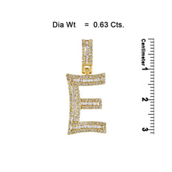 Yellow Gold Baguette Diamond  Initial  Letter A to Z  Pendant