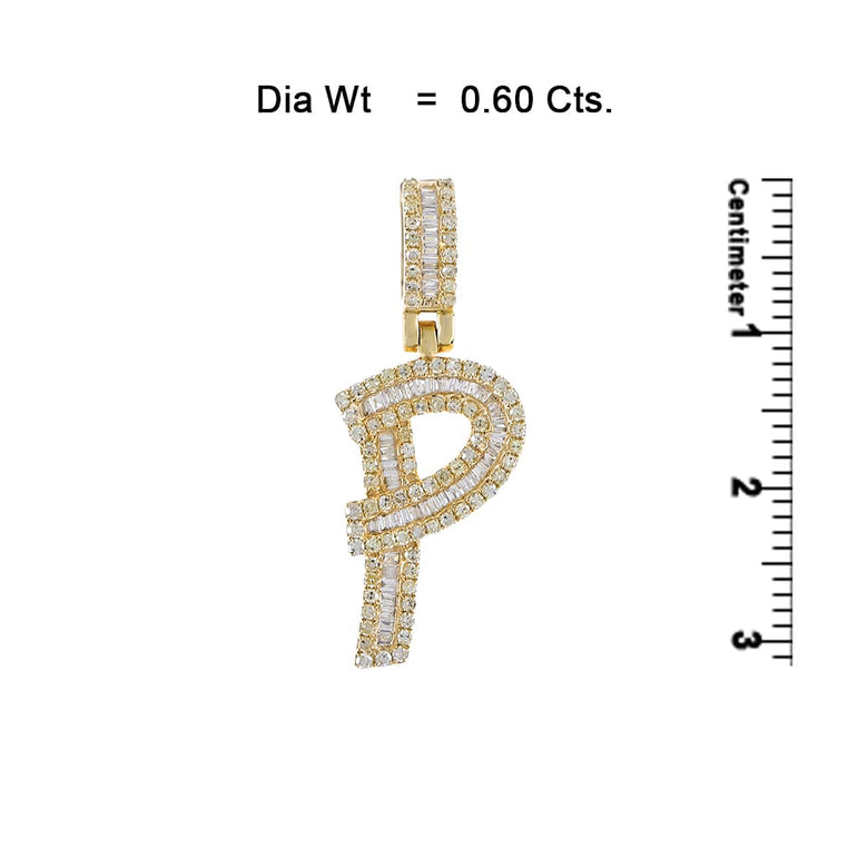 Yellow Gold Baguette Diamond  Initial  Letter A to Z  Pendant