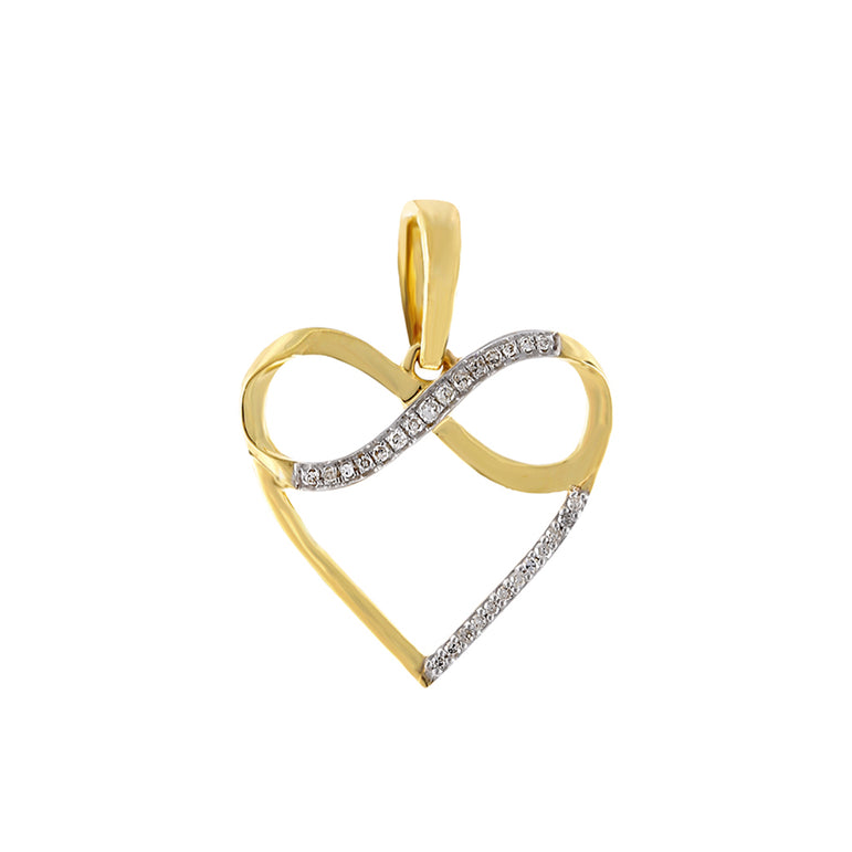 Yellow Gold Natural Diamond Infinity Heart Necklace