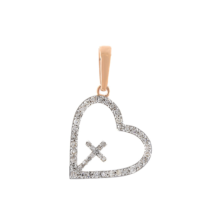 Rose Gold Cross Inside Open Heart Diamond Necklace