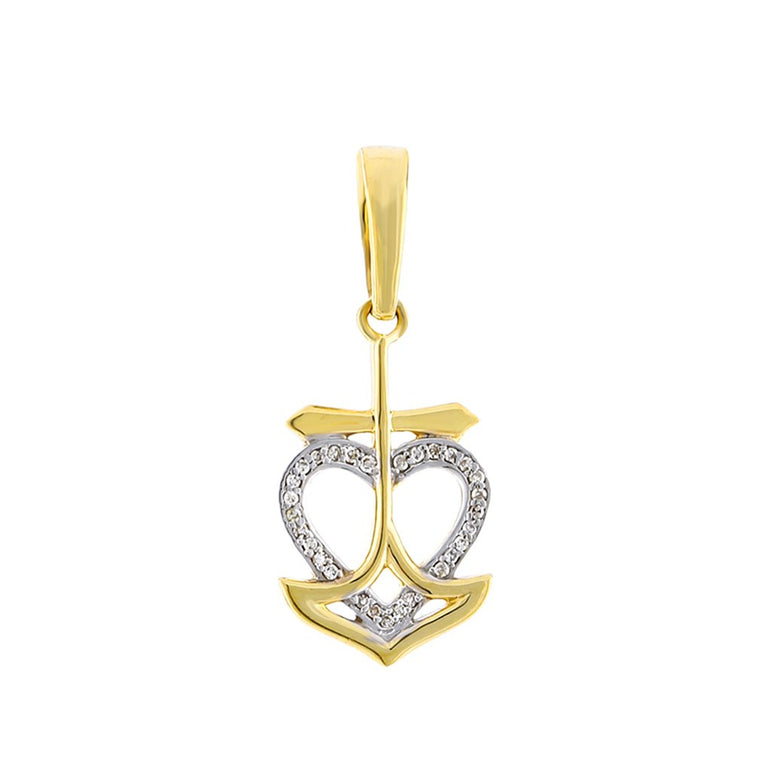Yellow Gold Open Heart Diamond Necklace With Cross