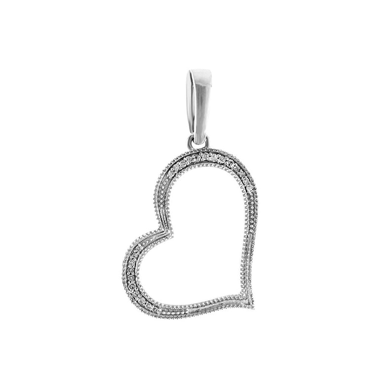 White Gold Natural Diamonds Open Heart Necklace