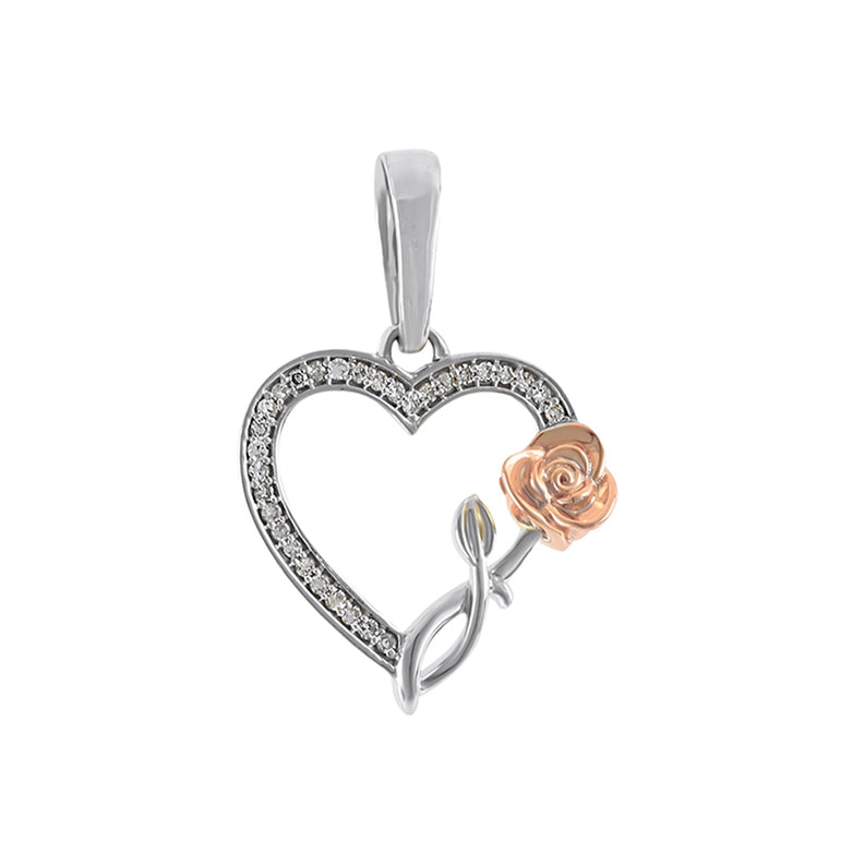 Rose Gold Open Heart Necklace with Rose Flower