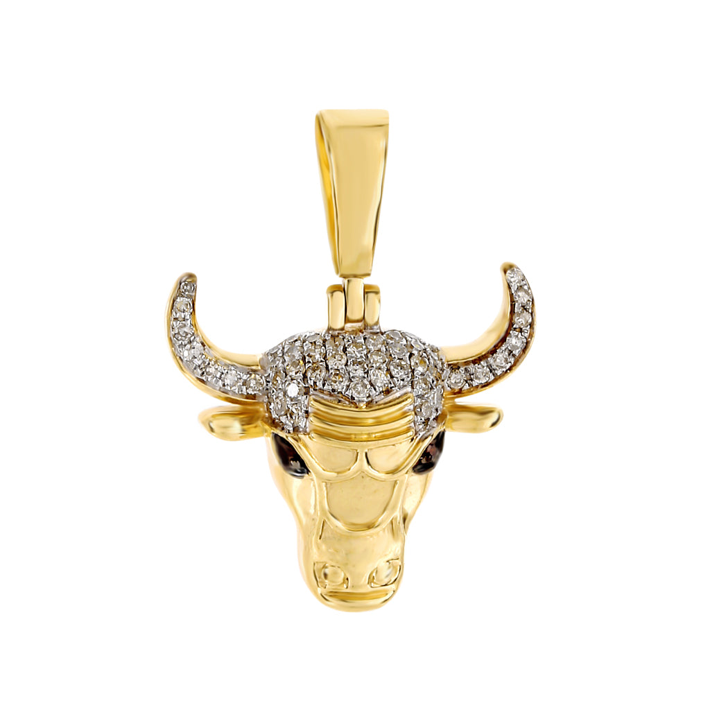Yellow Gold Bling Cattle Cow Pendant 