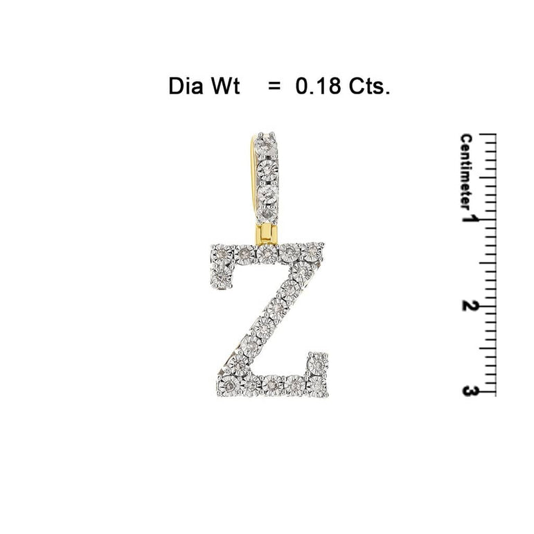 Yellow Gold Illusion Setting Diamond Initial Letter A to Z Pendant