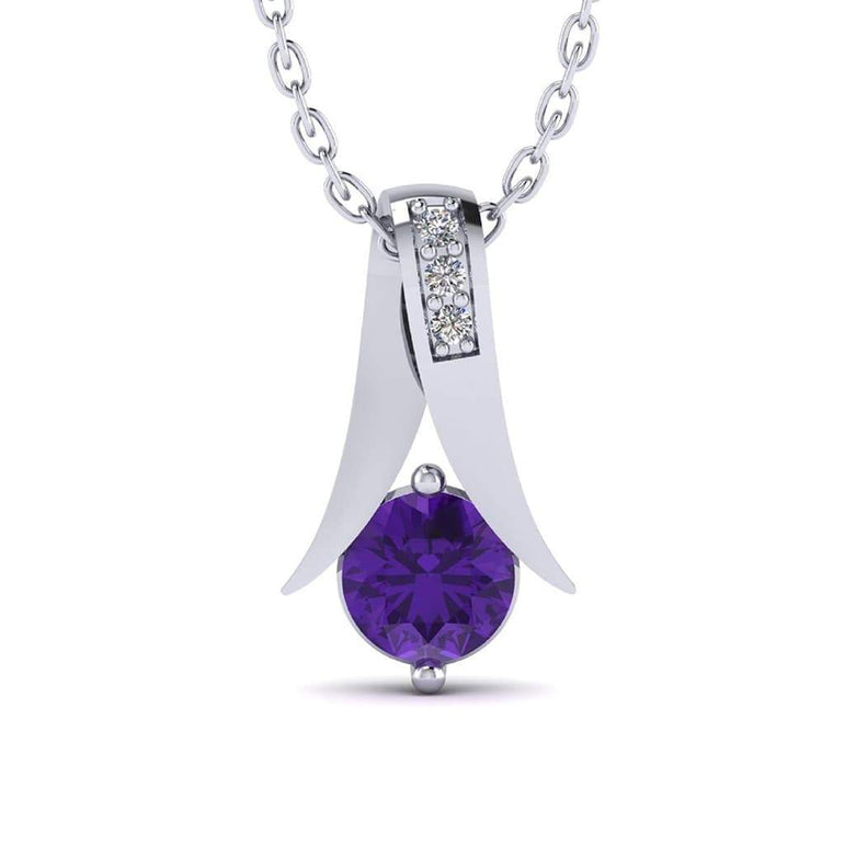 Amethyst Gemstone with Natural Diamond Gold Plated Silver Pendant