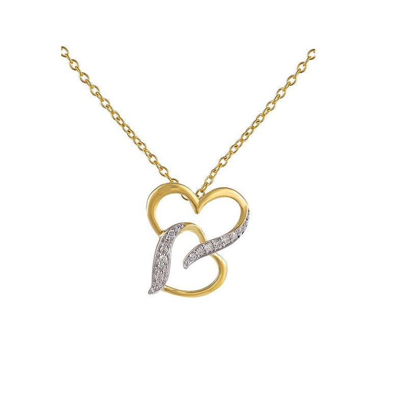 Darling Double Heart Charm 1/10 Cts. Round Diamond Pendant By Fehu Jewel