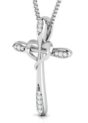 0.08ct Natural Diamond Gold Plated Silver Heart Cross Combined Pendant Necklace