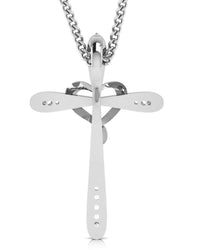 0.08ct Natural Diamond Gold Plated Silver Heart Cross Combined Pendant Necklace