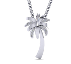 1/10 Ct Natural Diamonds Gold Plated Silver Palm Tree Pendant Necklace for Women.