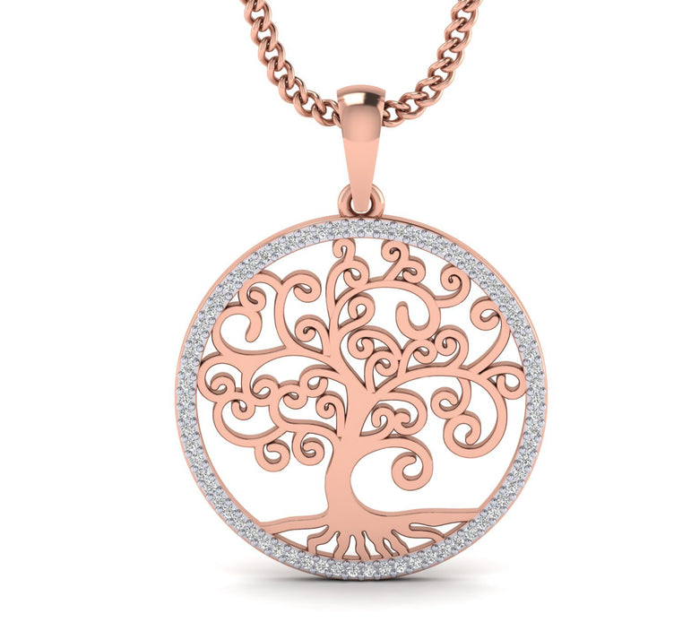 1/5Cts Natural Diamond Tree of Life Pendant in Gold Plated Silver by FEHU