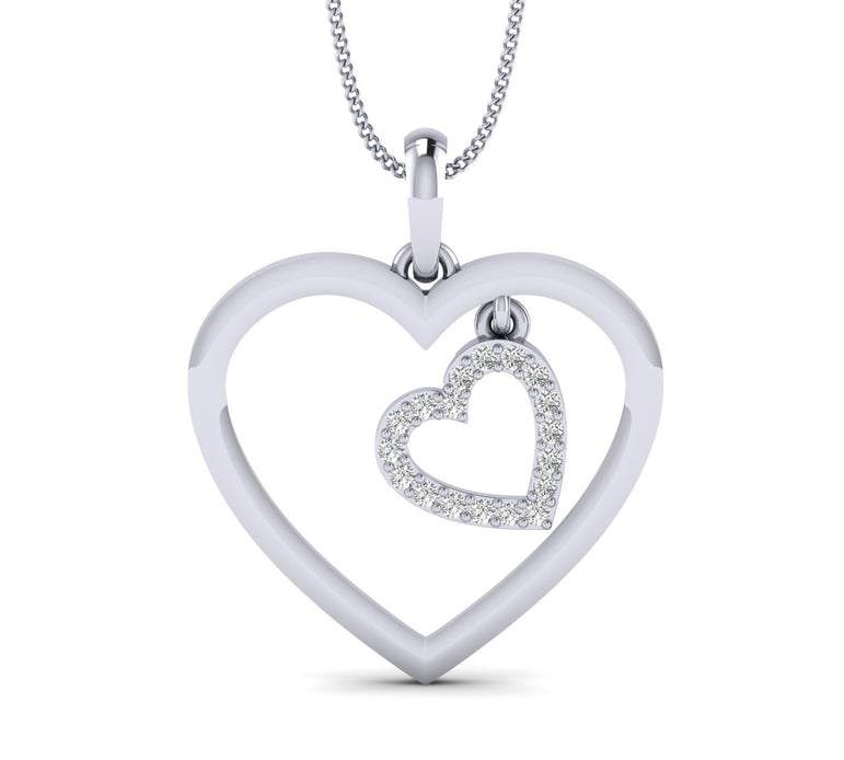 Dual Heart White Gold Plated Silver Pendant
