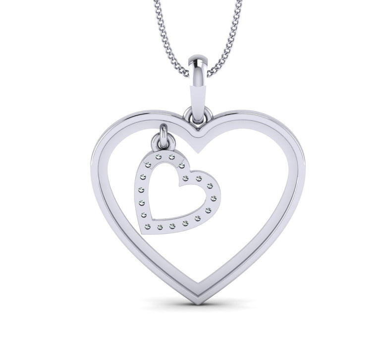 Dual Heart Natural Diamond Pendant Necklace in Gold Plated Silver For your Love.