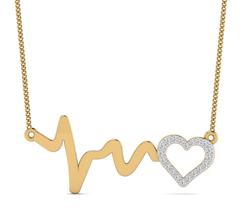1/10ct Natural Diamond 14k Gold Heartbeat Wave & Heart Pendant For Your Love