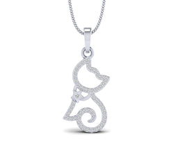 White Gold Plated Silver Cat Pendant 