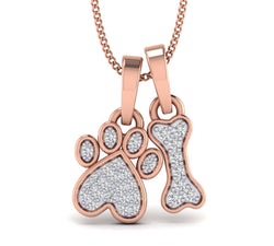 Rose gold Natural Diamond Accent Paw Print and Dog Bone Pendant
