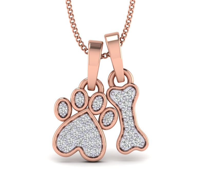 Rose gold Natural Diamond Accent Paw Print and Dog Bone Pendant