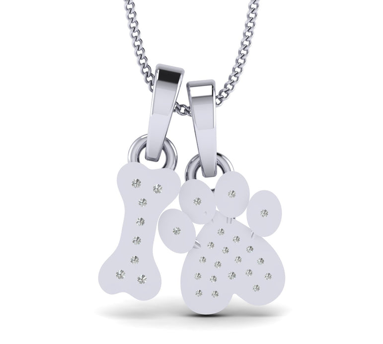 1/6ct Natural Diamond Accent Paw Print and Dog Bone Pendant in Sterling Silver by FEHU