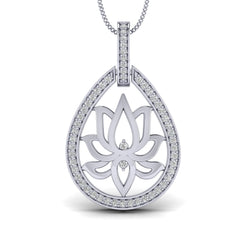 White Gold Plated Silver Lotus Pendant 