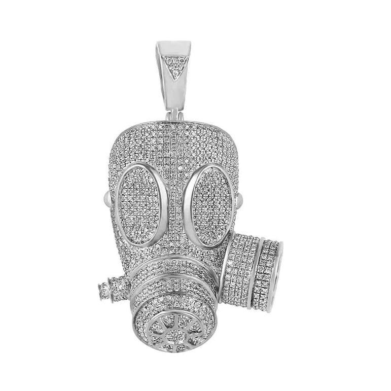 Iced Out Gas Mask Necklace white gold