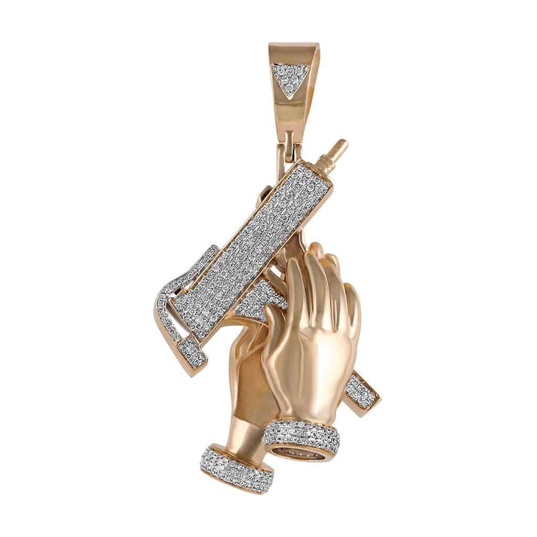 rose gold Praying Hands with Gun Pendant for Men
