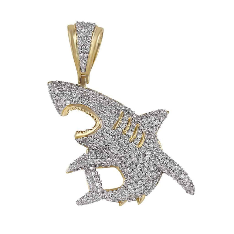 Iced Out Shark Pendant yellow gold