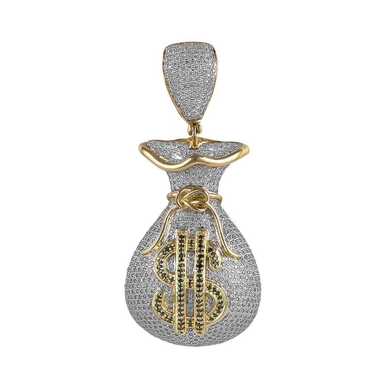 yellow gold money bag pendant for men