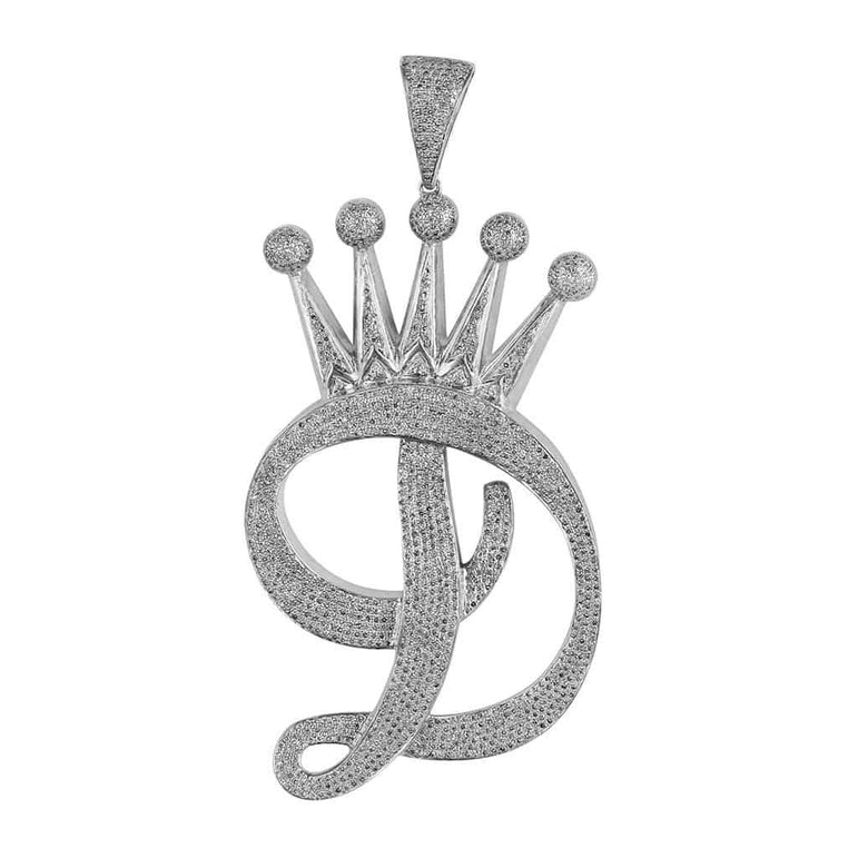 white gold Initial Letter D Crown Pendant