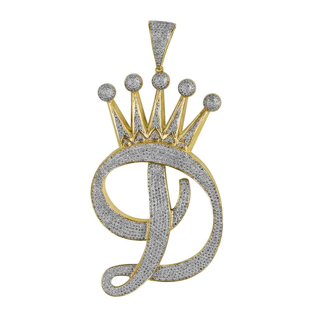 yellow gold Initial Letter D Crown Pendant