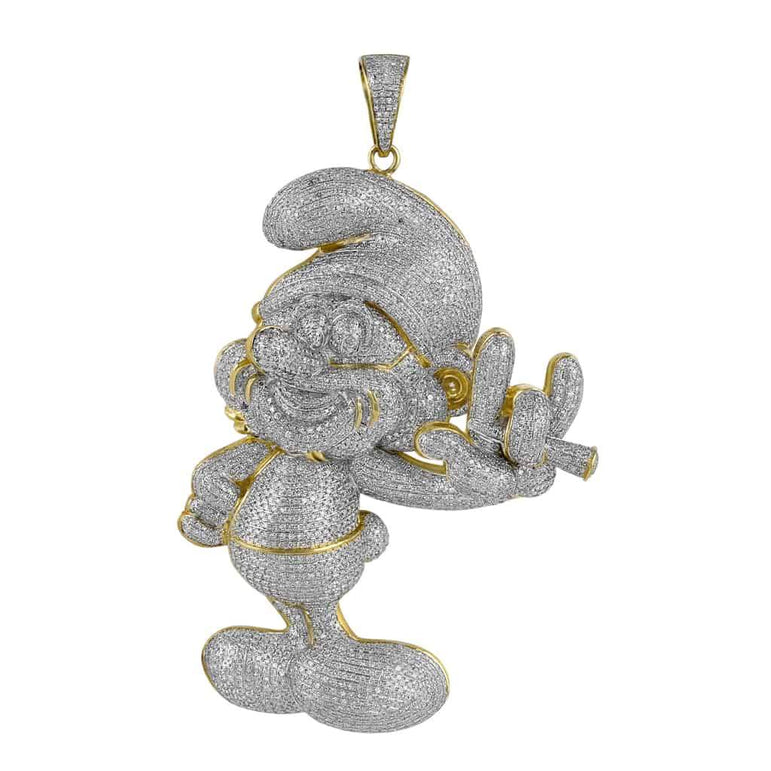 Iced Out Smurf Pendant for Men yellow gold