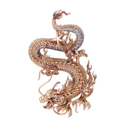 Chinese Dragon Necklace Pendant 14k Gold 3.01ct Diamond by Fehu Jewel