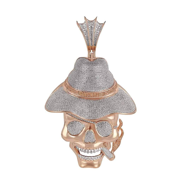 Skull Cigar Hat Necklace for Men rose gold