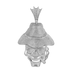 Skull Cigar Hat Necklace for Men white gold