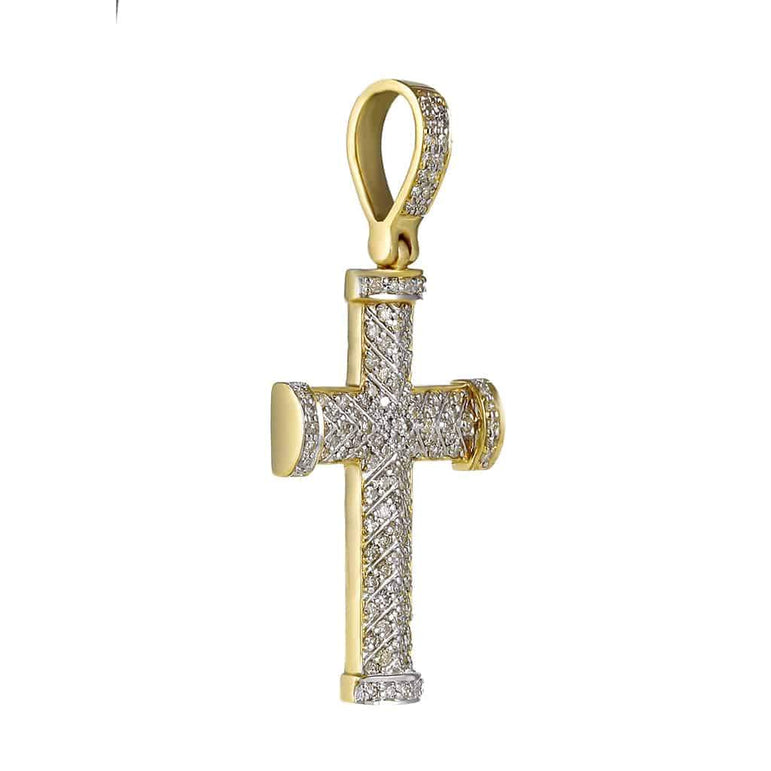 Mens cross necklace pendant 1/2ct round diamond 10k gold by fehu jewel