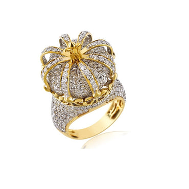 Gold 3d Iced Out Crown Ring With 4.37 Cts. Round Cut Diamond For Men's By Fehu Jewel