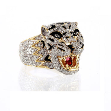 2.20 Cts. Diamond Tiger Face Men's Ring By Fehu Jewel