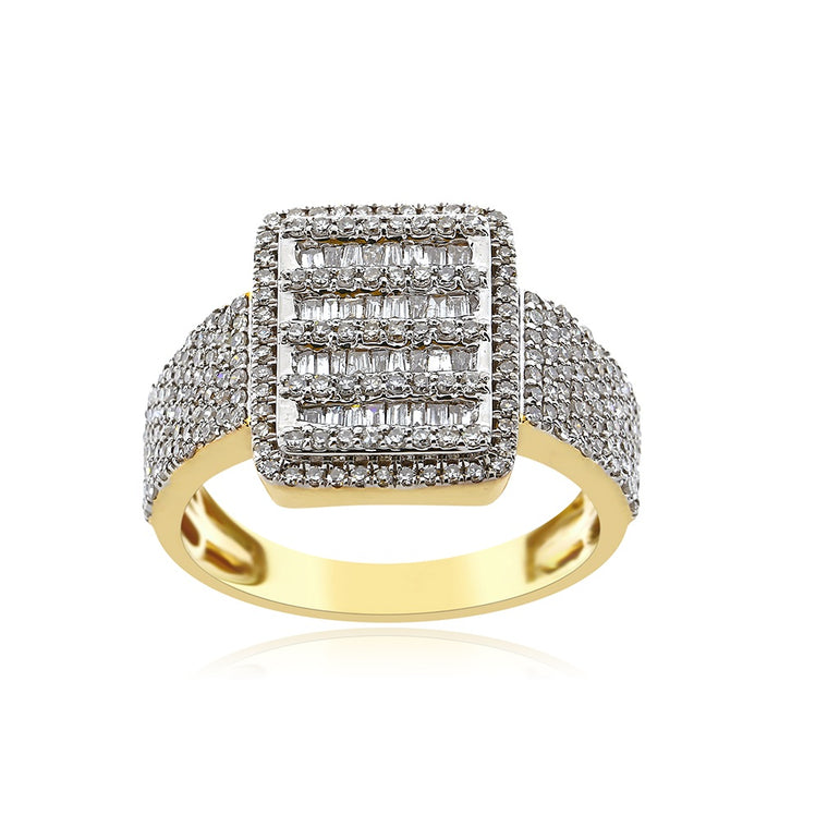Square Shape Gold With 1.24 Ct. Baguette & Round Diamond Men's Ring