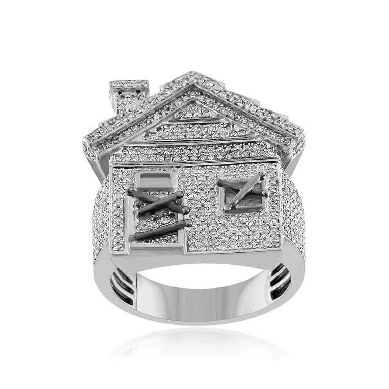 Mini Trap House Diamond Hip Hop Ring white gold