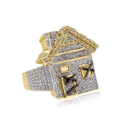 Mini Trap House Diamond Hip Hop Ring yellow gold
