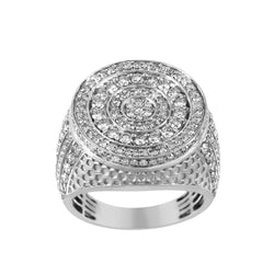 Beehive Pattern Round Halo Diamond Ring for Men white gold
