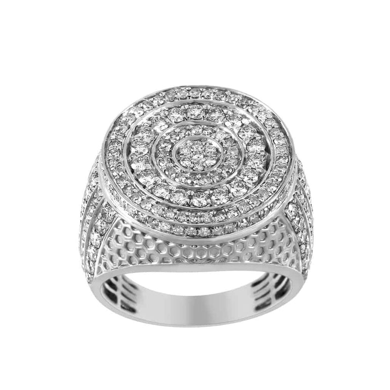 Beehive Pattern Round Halo Diamond Ring for Men white gold