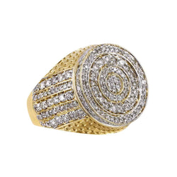 Beehive Pattern Round Halo Diamond Ring for Men yellow gold