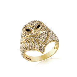 Yellow Gold 3D OWL Hip Hop Mens Fashion Ring