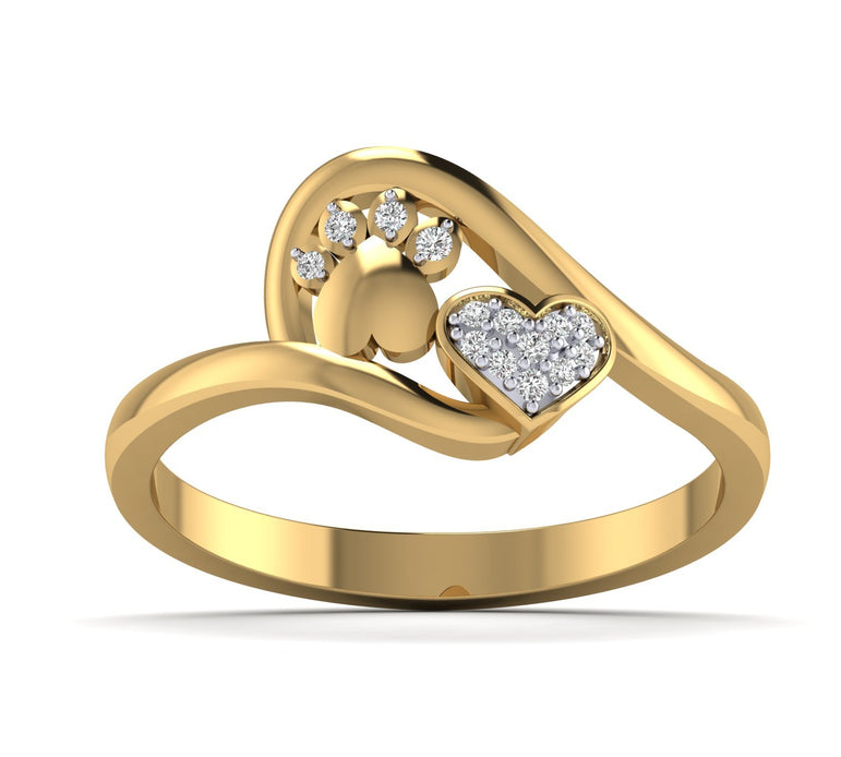 Dog Pow & Heart Shapes Natural Diamond Valentine ring in Gold Plated Silver by FEHU